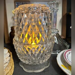 Vintage Fairy Lamp Indiana Clear Glass Diamond Point Candle Holder Angel Light